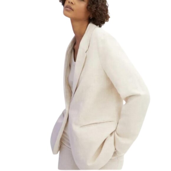 H&M Womens Xsmall Linen Oversized Beige Blazer CN - Picture 1 of 16
